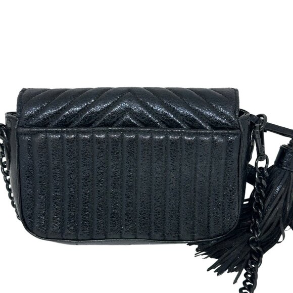 Victoria’s Secret Black Quilted Chevron Crossbody Bag Chain Strap Tassel 7"x6" - Picture 9 of 11